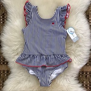 NWT Carter’s Bathing Suit Stripes Ruffle Heart ❤️